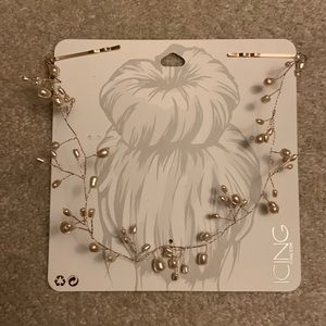 Freshwater pearl-look gold wire bun-wrap hair accessory bridal prom formal